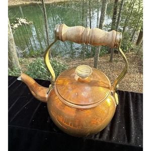 Vtg Tagus R50 Portugal Copper Coffee Tea Pot Kettle Lid 3 Cup Wood Handle -A15